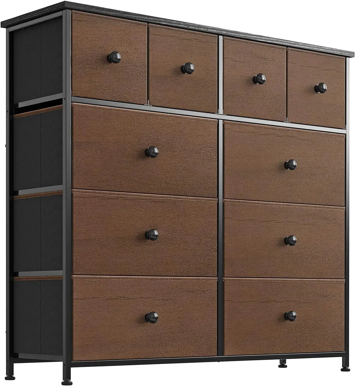 10 Drawer Dresser for Bedroom Fabric Storage Tower Wide Black Dresser with Wood Top Sturdy Steel Frame Storage