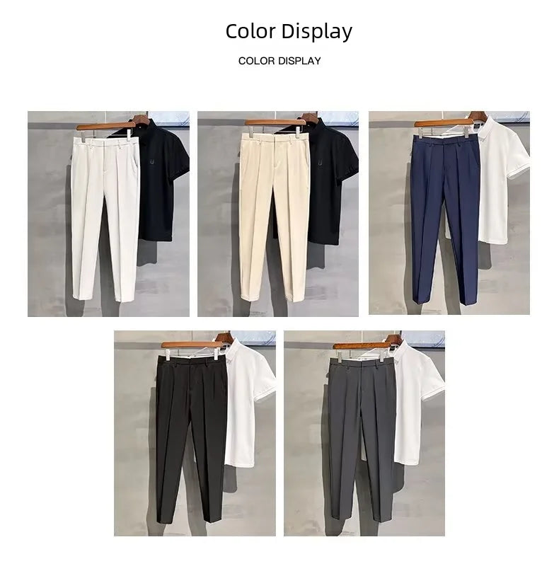 2023 Summer New Men's Cropped Pants Korean Style Trendy Casual Slim Fit Suit Pants Lightweight Smooth Out Your Silhouette