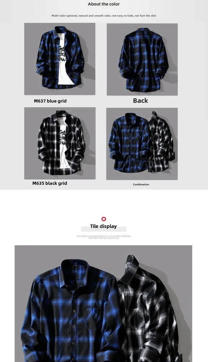 Trendy Black White Plaid Shirt Men's Korean Style Loose Fit Casual Long Sleeve Top Jacket Fashionable Spring Autumn