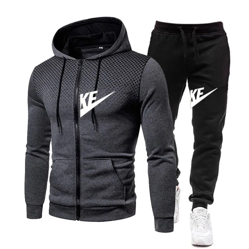 2024 New Men's Autumn Winter Sets Zipper Hoodie+Pants Pieces Casual Tracksuit Male Sportswear warm Clothing Sweat Suit