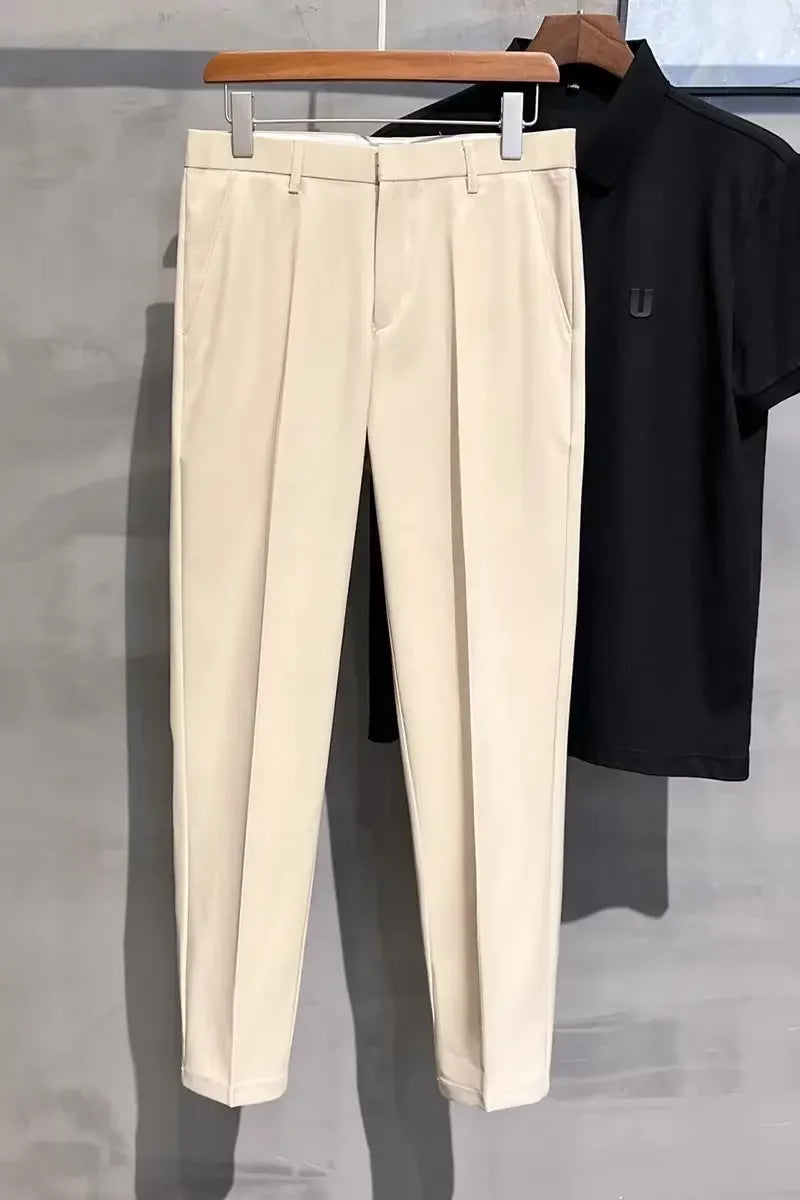 2023 Summer New Men's Cropped Pants Korean Style Trendy Casual Slim Fit Suit Pants Lightweight Smooth Out Your Silhouette