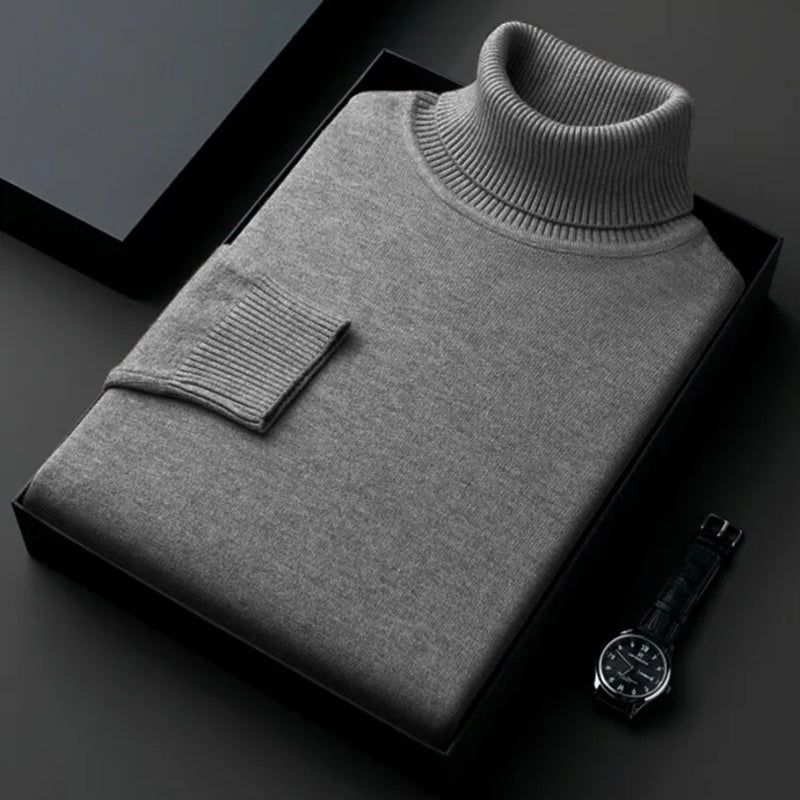 Sweatwear Mens Anti-pilling High Quality Knitted Turtleneck Sweater Slim Fit Long Sleeve Pullover Solid Color Trend Men Clothing