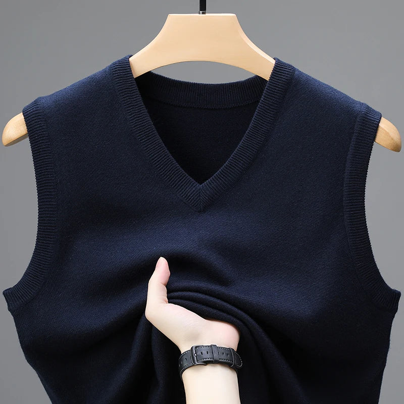 2024 New Spring Autumn 6 Wool Sleeveless Cashmere Vest Men Work Sweater Solid Color Knitted Male Waistcoat High Quality Pullover