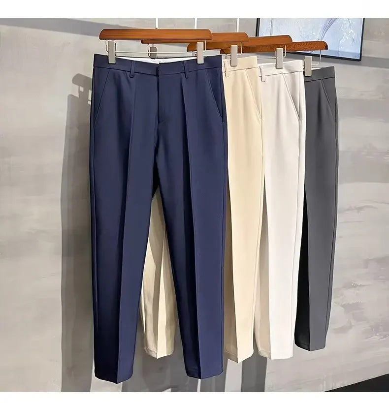 2023 Summer New Men's Cropped Pants Korean Style Trendy Casual Slim Fit Suit Pants Lightweight Smooth Out Your Silhouette