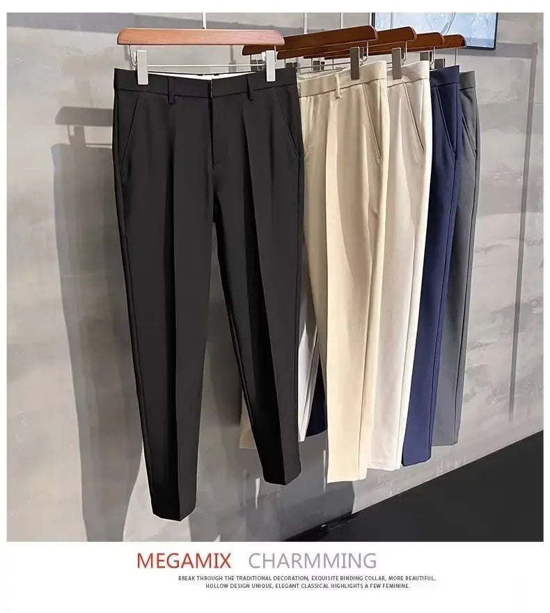 2023 Summer New Men's Cropped Pants Korean Style Trendy Casual Slim Fit Suit Pants Lightweight Smooth Out Your Silhouette