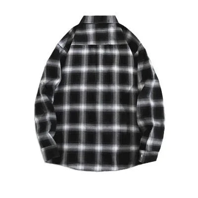 Trendy Black White Plaid Shirt Men's Korean Style Loose Fit Casual Long Sleeve Top Jacket Fashionable Spring Autumn