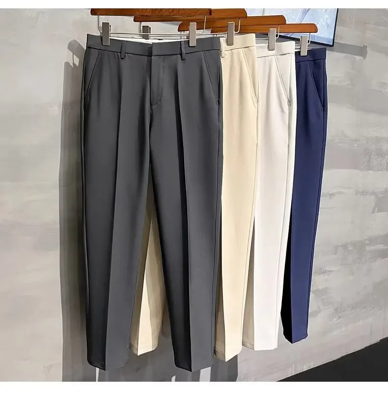 2023 Summer New Men's Cropped Pants Korean Style Trendy Casual Slim Fit Suit Pants Lightweight Smooth Out Your Silhouette