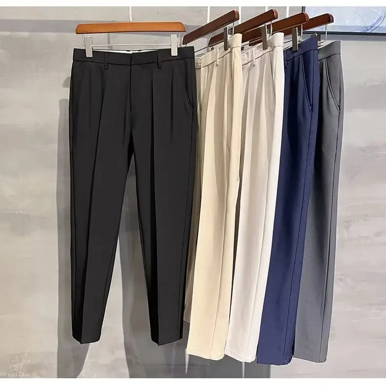 2023 Summer New Men's Cropped Pants Korean Style Trendy Casual Slim Fit Suit Pants Lightweight Smooth Out Your Silhouette