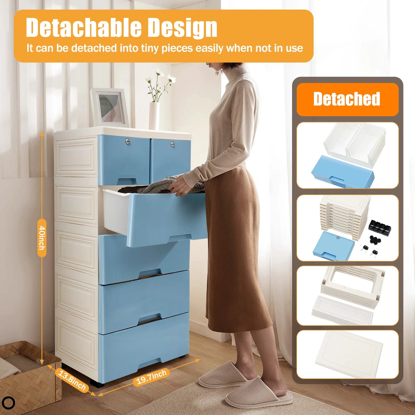 Plastic Dressers with 6 Drawers Plastic Drawers Organizer with 4 Wheels Tall Plastic Storage Cabinet Vertical Clothes Storage