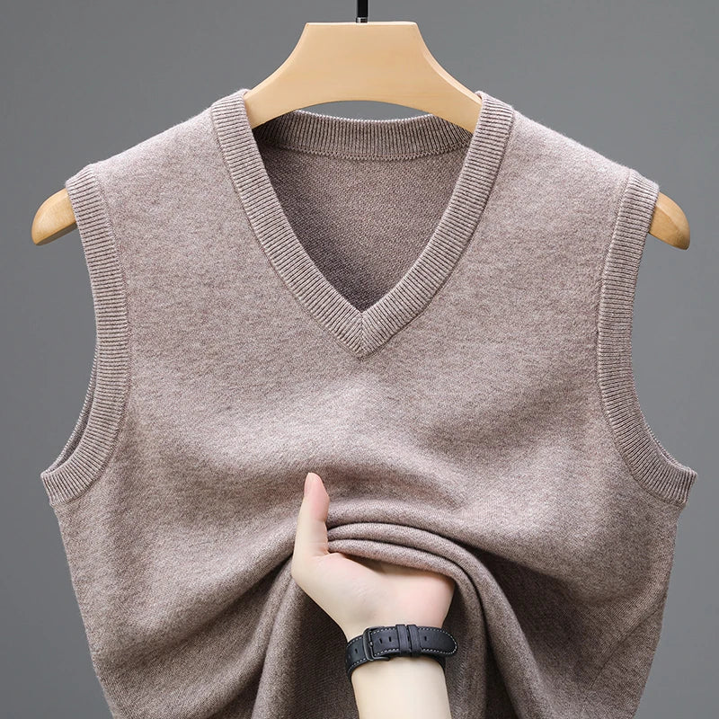 2024 New Spring Autumn 6 Wool Sleeveless Cashmere Vest Men Work Sweater Solid Color Knitted Male Waistcoat High Quality Pullover